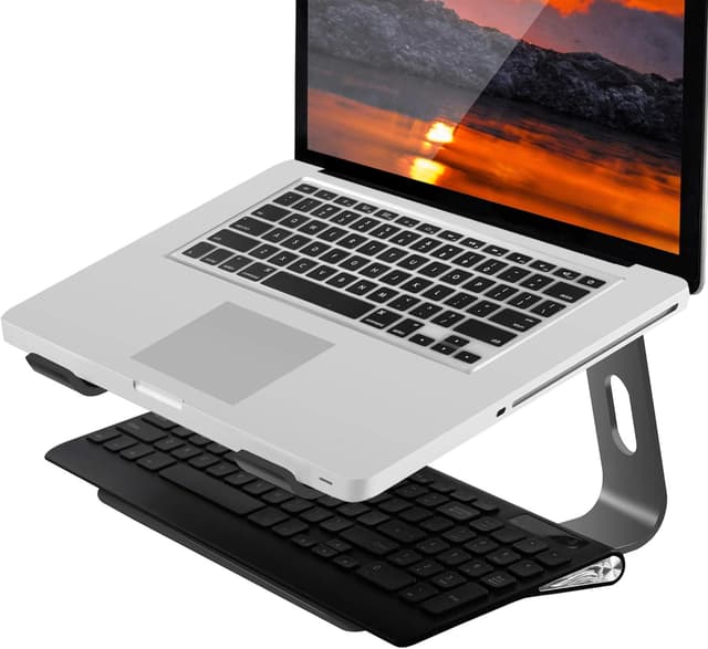Detalle de Orionstar aluminium laptop stand for desk (10–15.6 inch), ergonomic riser with detachable holder, grey