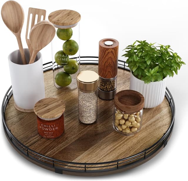 Detalle de Acacia Wood 16" Lazy Susan Turntable Organizer 🍽