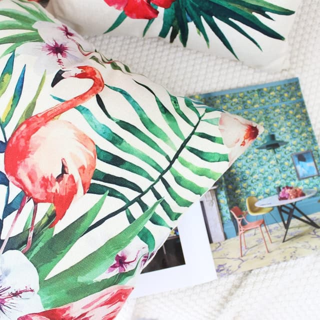 Detalle de NIULAA 4er-Set Kissenbezüge 45 x 45 mit tropischem Pflanzen-/Tiermotiv und verdecktem Reißverschluss