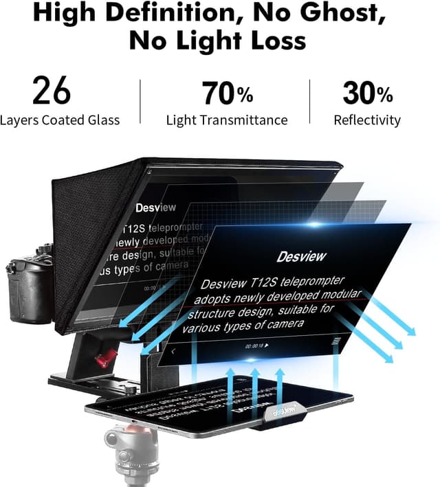 Detalle 2 de Desview T12S Teleprompter aus Aluminiumlegierung mit 12,9-Zoll-Display und Fernbedienung