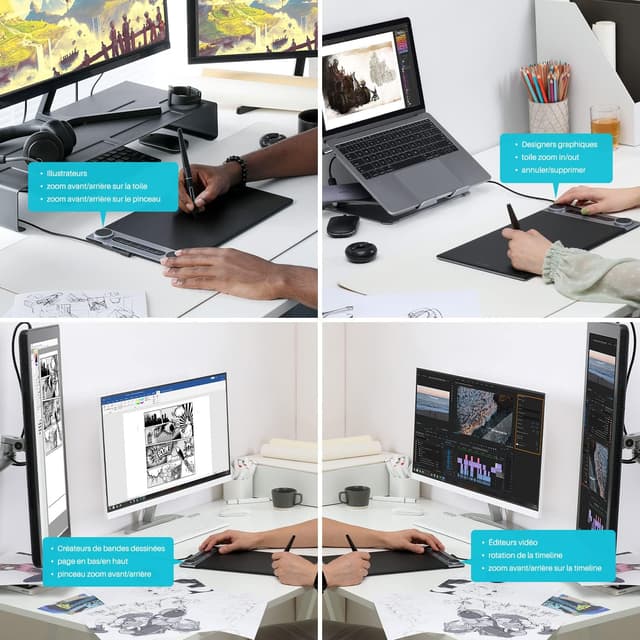 Detalle de HUION Inspiroy Dial 2 : tablette graphique Bluetooth 5.0 compacte avec double roulette