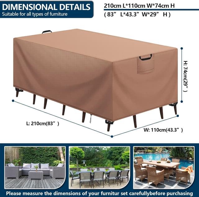 Detalle 2 de Aujink Copertura Tavolo Esterno impermeabile in tessuto Oxford 420D 210x110x74 cm, kaki