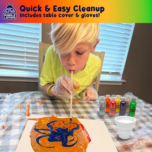Detalle de PURPLE LADYBUG Paint Pouring Art Kit (Jungle Galaxy) for Ages 6–12 – BPA Free craft set with canvas boards, paints & tools
