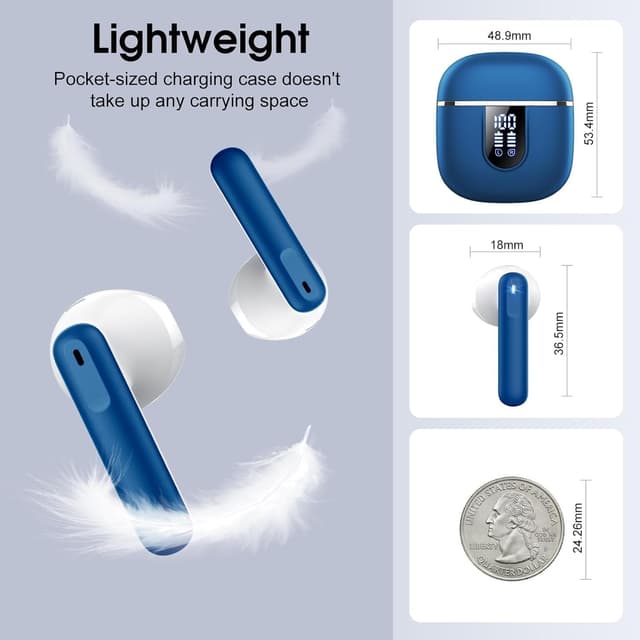 Detalle de Écouteurs Bluetooth sans fil Bluetooth 5.4 avec 4 micros ENC, réduction de bruit et autonomie jusqu’à 40 h (USB‑C) – Bleu