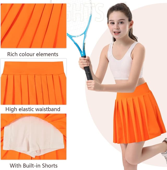 Detalle de Bezioner Mädchen-Tennisrock / Plissierter Skorts-Rock mit Innenhose und Taschen