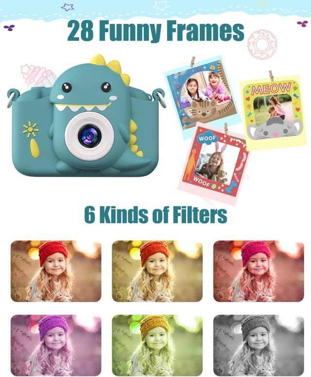 Detalle de Hangrui Kids Camera (Dark Green) – 20MP dual-lens digital camcorder with 2-inch IPS screen, 32GB card