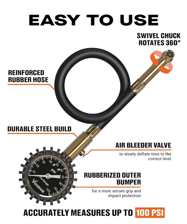 Detalle 2 de Vondior Tire Pressure Gauge 0-100 PSI
