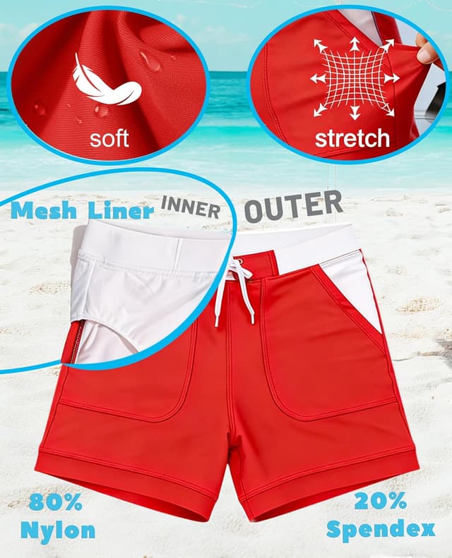 Detalle de KEFITEVD Men’s Quick Dry Swimming Shorts (YK016) – stretch beach and gym trunks with adjustable drawstring