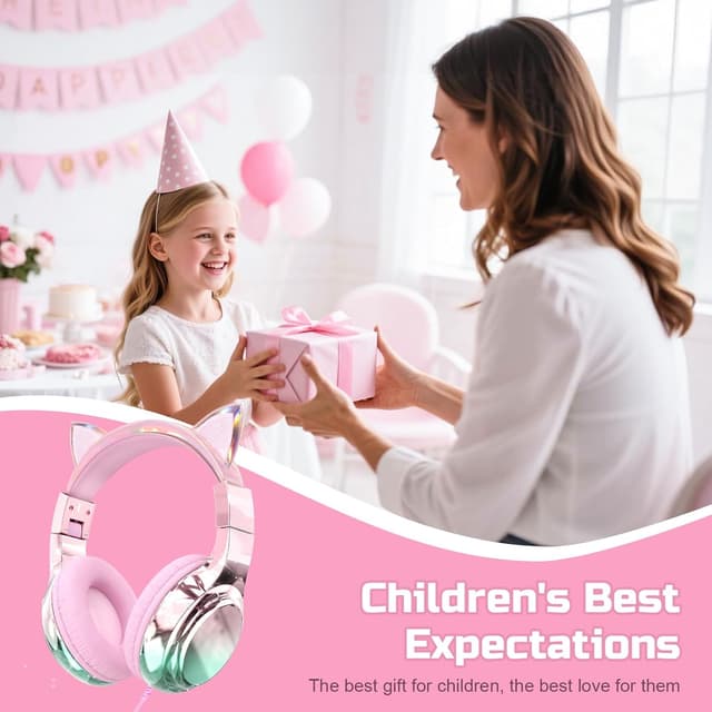 Detalle de Kids cat ear headphones with mic, 85dB