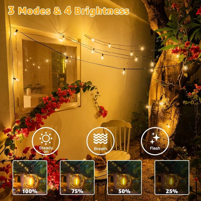 Thumbnail 6 de Ollny Festoon Lights Outdoor 10m mains string lights with RF remote, timer and shatterproof G40 bulbs