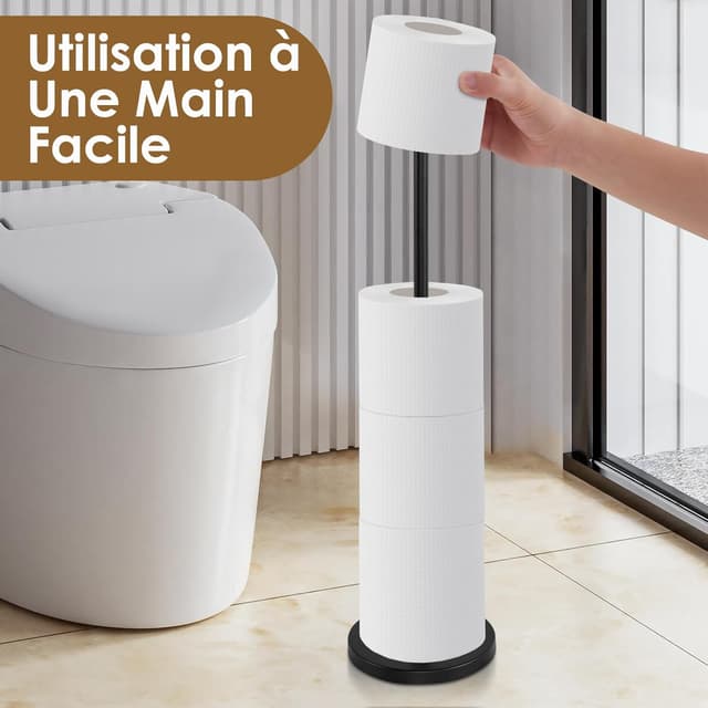 Detalle de Porte papier toilette sur pied noir avec réserve (jusqu’à 4 rouleaux) – support antirouille sans perçage