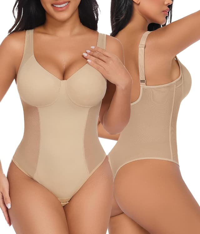 Niwicee body contenitivo modellante donna con effetto push-up e perizoma invisibile