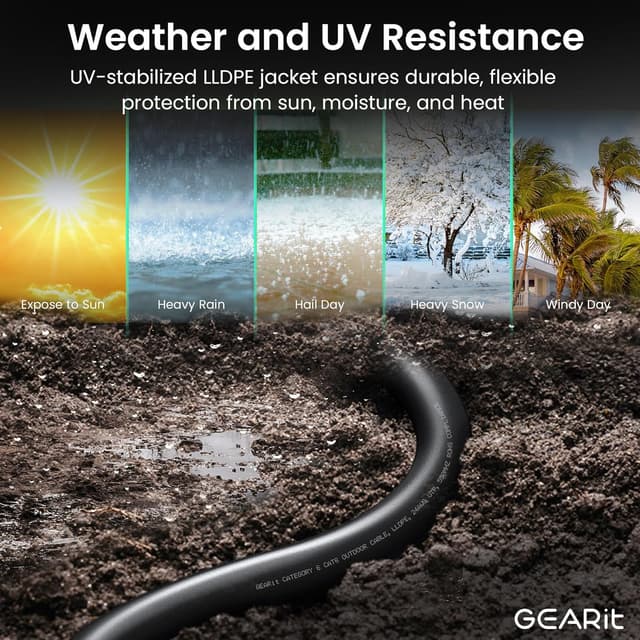 Detalle 2 de GEARit Cat6 Ethernet Cable 200ft (Outdoor Direct Burial, 24AWG, RJ45, UV-Resistant Jacket)