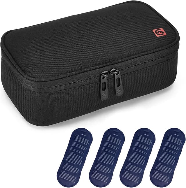 Detalle de ALLCAMP Insulin-Kühltasche mit Kühlbox, 4 wiederverwendbaren Eisbeuteln und Organizer