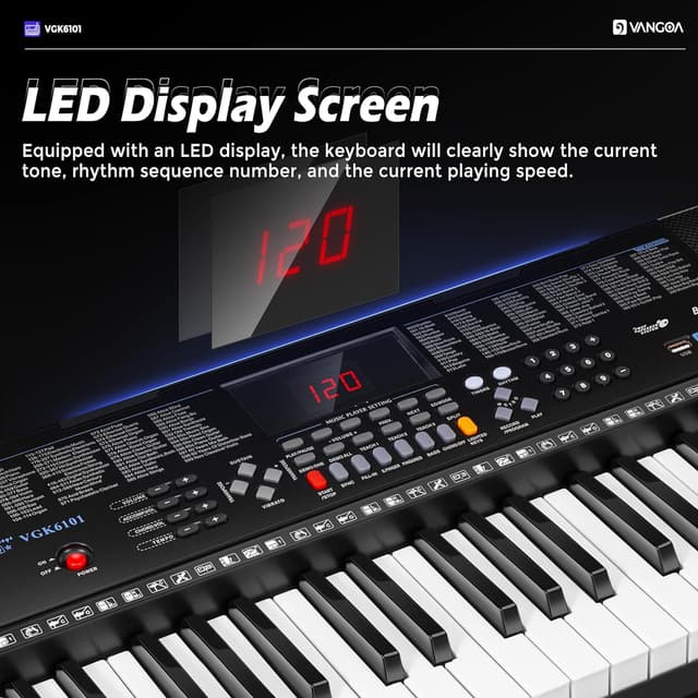 Detalle 2 de Vangoa VGK6101 61-Key Electric Piano Keyboard 🎹