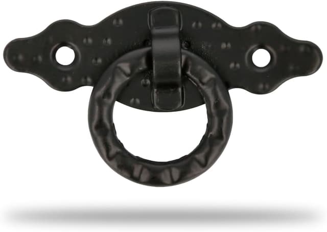 Detalle de Amig Poignée horizontale Modèle 1000 en acier noir, 80 x 28 x 1,5 mm avec anneau et plaque pointillée