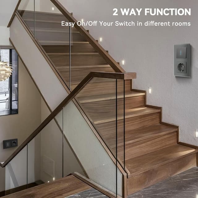 Detalle 2 de BSEED Lichtschalter mit Steckdose aus Glas – Unterputz-Wechselschalter (E-Serie), 1-fach 2-Wege, grau, 157 mm