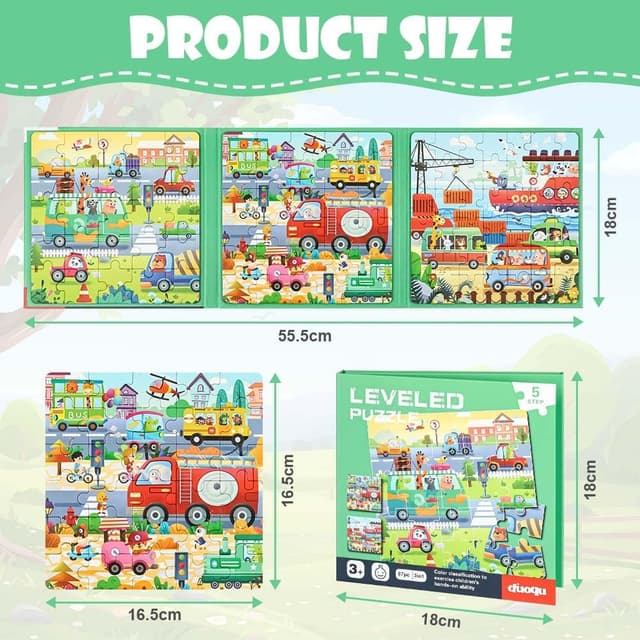 Detalle de Aolso Magnetic Puzzles for Kids (Ages 3–5) – Toddler Travel Jigsaw Book with Traffic Scenes