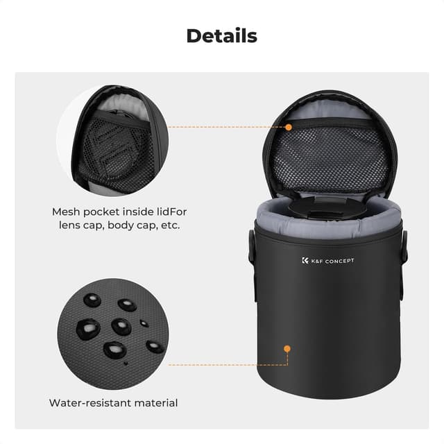 Detalle de K&F CONCEPT Objektivtasche wasserdicht mit gepolstertem Futter und Riemen – passend für Objektive bis 8×14 cm (M)