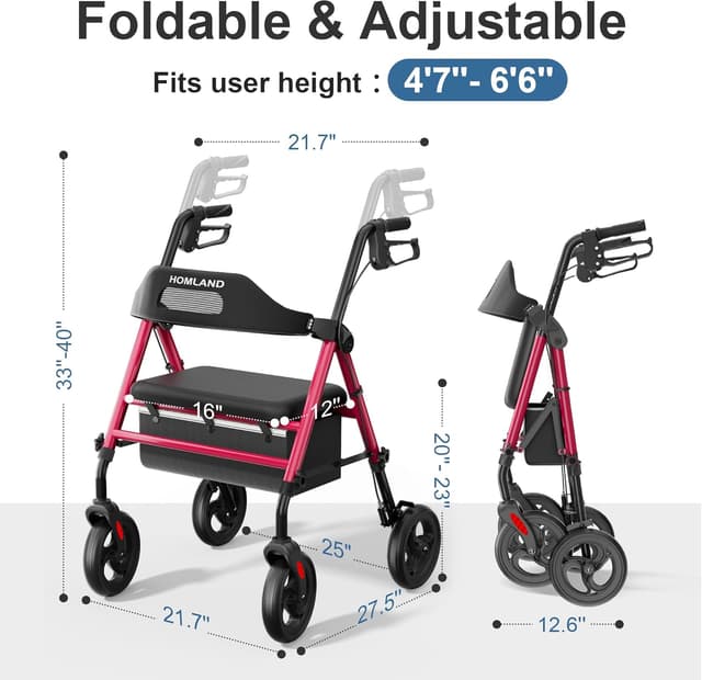Thumbnail 5 de HOMLAND Foldable Rollator Walker 350 lb capacity