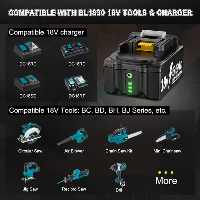 Thumbnail 6 de 2x 18V BL1850B lithium-ion batteries + 6A dual port charger kit (Makita LXT compatible)