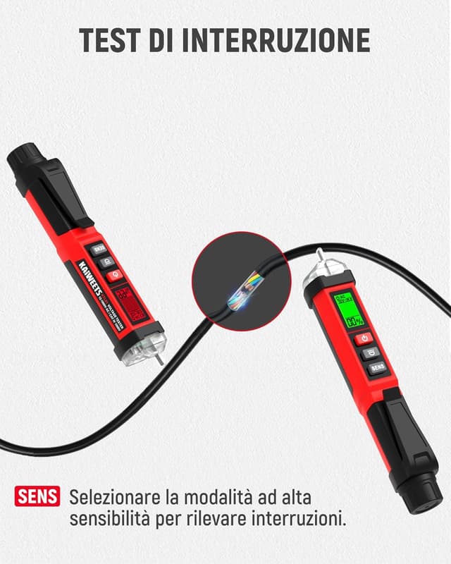 Detalle de KAIWEETS Cercafase Senza Contatto NCV – Tester di tensione 12-1000V / 70-1000V AC con display LCD, allarme e torcia LED (ETL CAT IV)