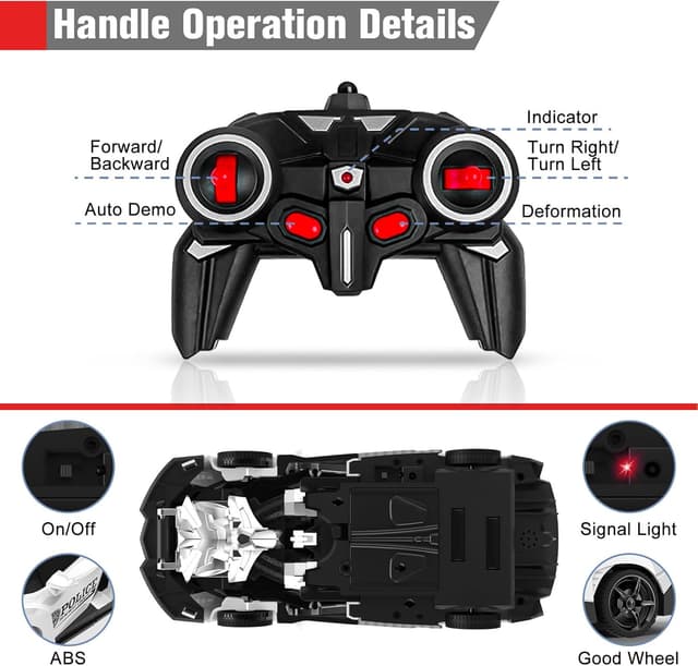 Detalle de Macchina radiocomandata 2 in 1 trasformabile auto/robot a 360° 2.4Ghz Giochi per bambini 3-10 anni