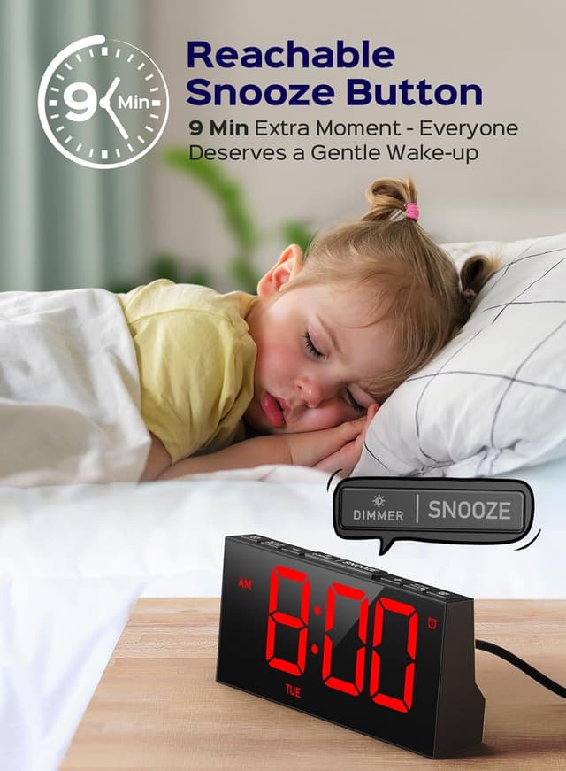 Detalle de GOLOZA Digital Alarm Clock for Bedrooms with Dual Alarms, 4-Level Brightness & USB Port