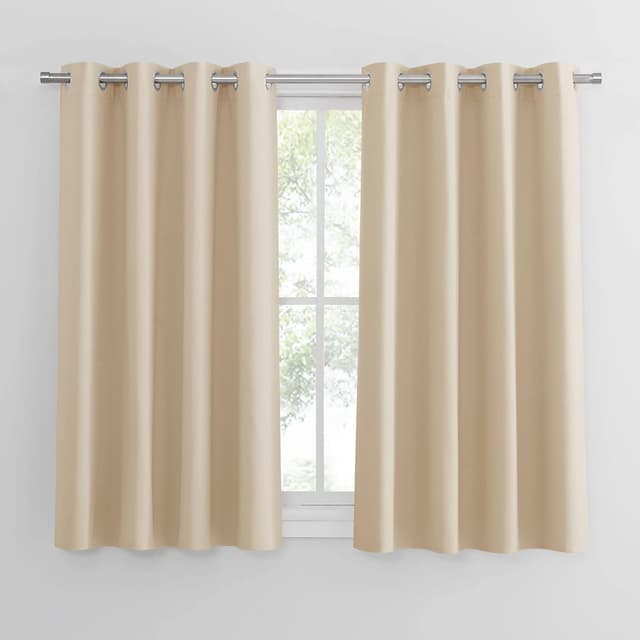 Detalle de PONY DANCE Thermal Insulated Energy Saving Curtains (2 Panels) – Beige 54 inch drop, eyelet style