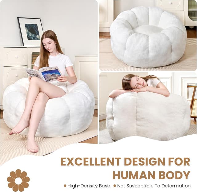 Detalle de LinkRomat Petal Foam Pouf for Adults & Teens, Cozy Synthetic Faux Leather Beanbag Chair