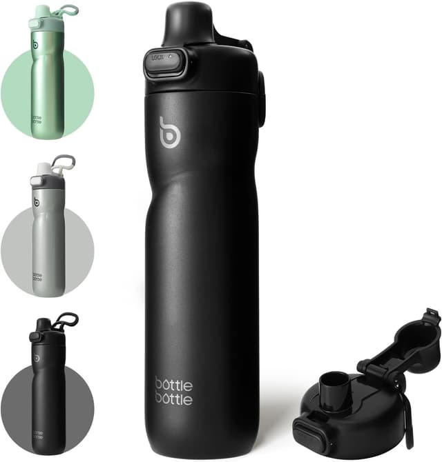 Detalle de BOTTLE BOTTLE Insulated 24 oz Stainless Steel Water Bottle with Flip Top Lids (Black)