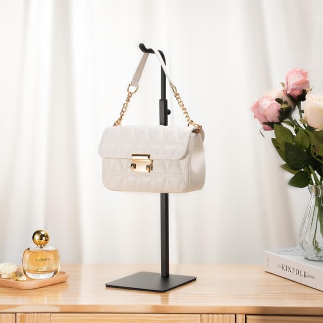 Detalle de Josmimic verstellbarer Handtaschenhalter in Schwarz – Taschenständer für Tisch oder Schrank, für Taschen & Kränze (1 Stück)