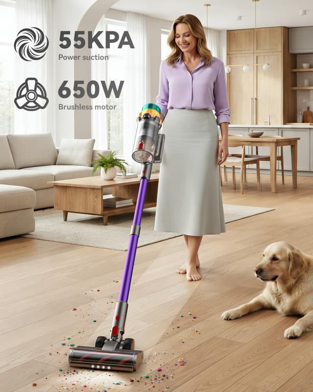Detalle de Cordless Vacuum Cleaner P11 (55KPA) with XL Dust Cup, Anti-Tangle Brush, LED Display, Self-Standing