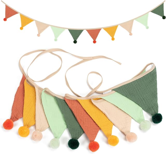 Detalle de Fabric Bunting Banner Triangle Baby Bunting Garland (Dark candy) – double-sided cotton nursery pennant set