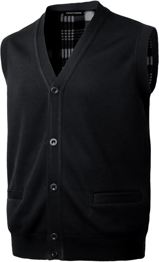 Detalle de Herothorn Herren Strickweste mit Fleece-Fütterung, Knopfleiste und Stehkragen