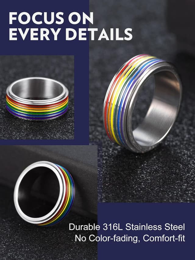 Detalle 1 de Bandmax Bague LGBT tournante 7,8 mm