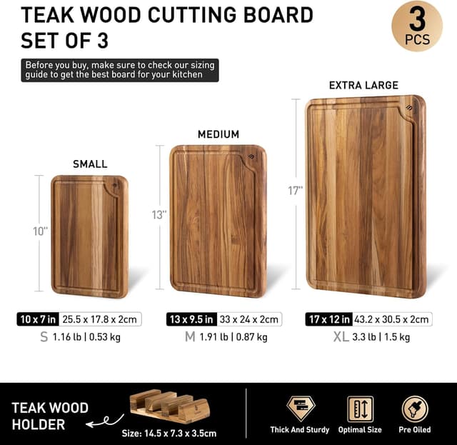 Detalle de Teak Wood Cutting Board Set 3-Pack 🍽