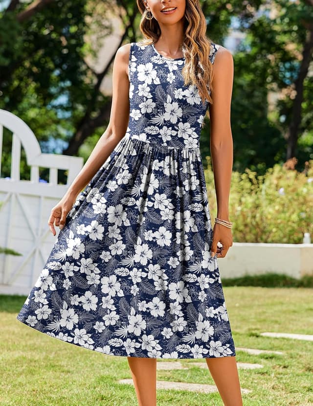 Detalle de Robe longue d’été Zeagoo sans manches, évasée et ajustée à la taille avec poches