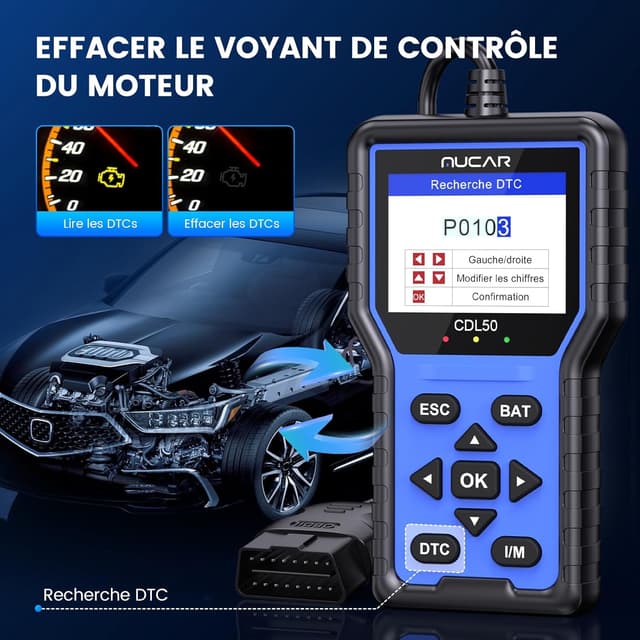 Detalle de Valise Diagnostic Auto MUCAR CDL50 OBD2 : lecteur de codes et effacement des défauts moteur