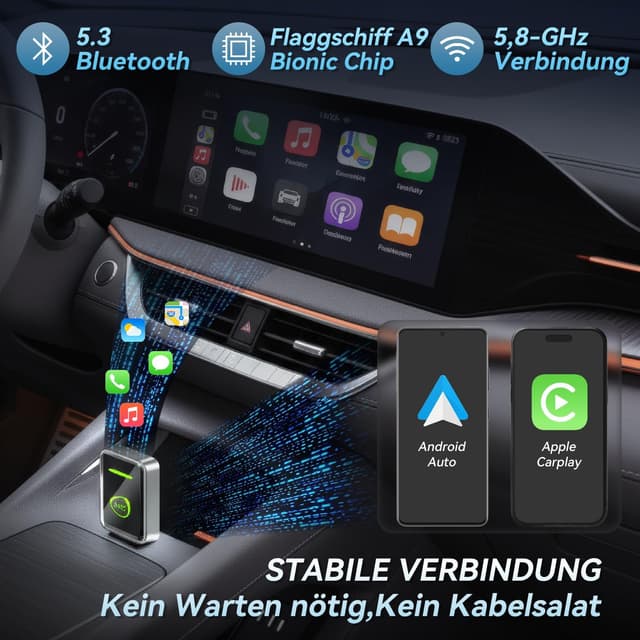 Detalle de Hiloshine Wireless CarPlay Adapter & Android Auto Wireless Adapter (Plug & Play) – 2-in-1, mini, mit Auto-Reconnect für Autos ab 2016