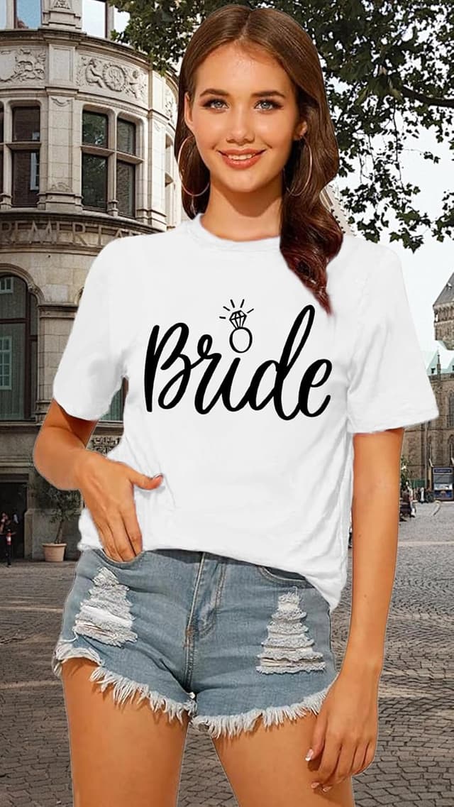 Detalle de Qskall hen party T-shirt: Bride to Be “Bride Squad” crew neck top