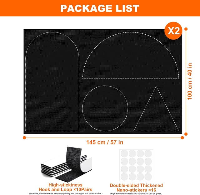 Detalle 2 de 2 PCS 145 x 100cm Blackout Curtains for Travel – Stick-On, No-Drill Portable Window Blind Film