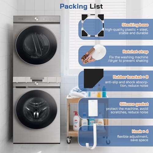 Detalle 2 de Eirolace Adjustable kit Union para apilar lavadora y secadora universal (46 a 66 cm, hasta 200 kg)