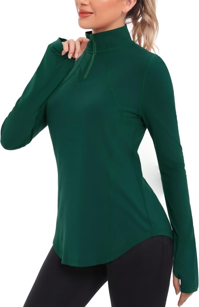 Detalle de Crewhpo Tee-shirt de sport femme manches longues 1/4 zip à séchage rapide pour running, yoga et fitness