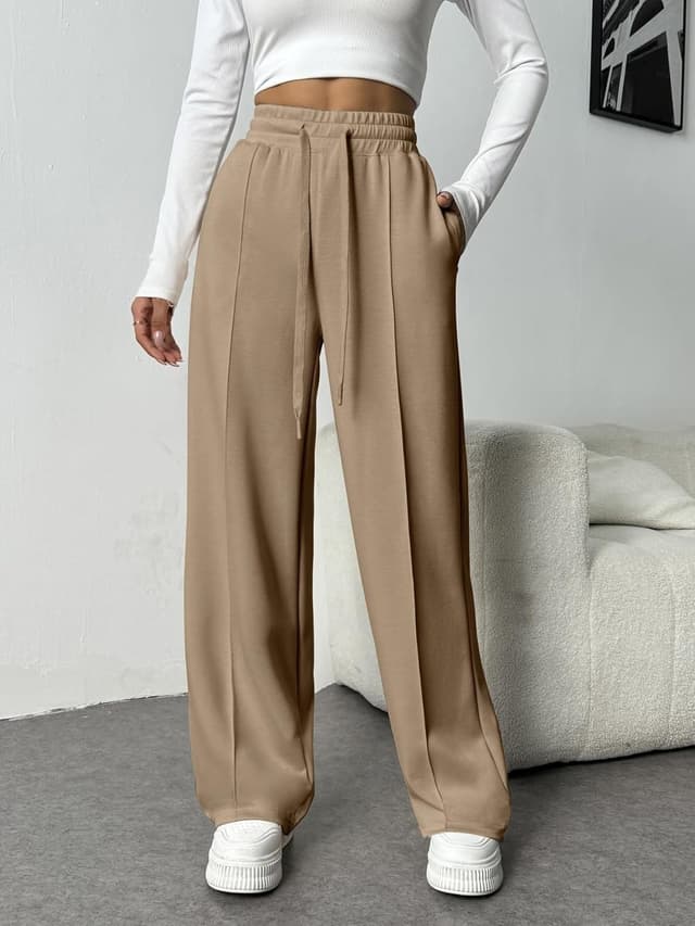 Detalle de PINSPARK pantaloni da jogging da donna a vita alta con gamba larga e cordoncino regolabile