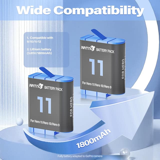 Detalle de NATNO Battery for Hero 12/11/10/9 (2 Pack) with 3-Channel Triple Charger