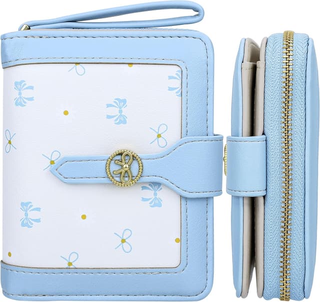 Detalle de Farcauo mini porte-monnaie pour femme à nœud bleu – format portefeuille compact