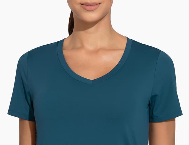 Detalle de THE GYM PEOPLE camicie da allenamento da donna con scollo a V e maniche corte traspiranti