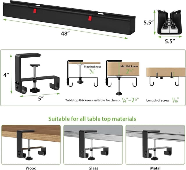Detalle 2 de KEEGH Extra Large 48" Under Desk Cable Management Tray for Cord Hiders