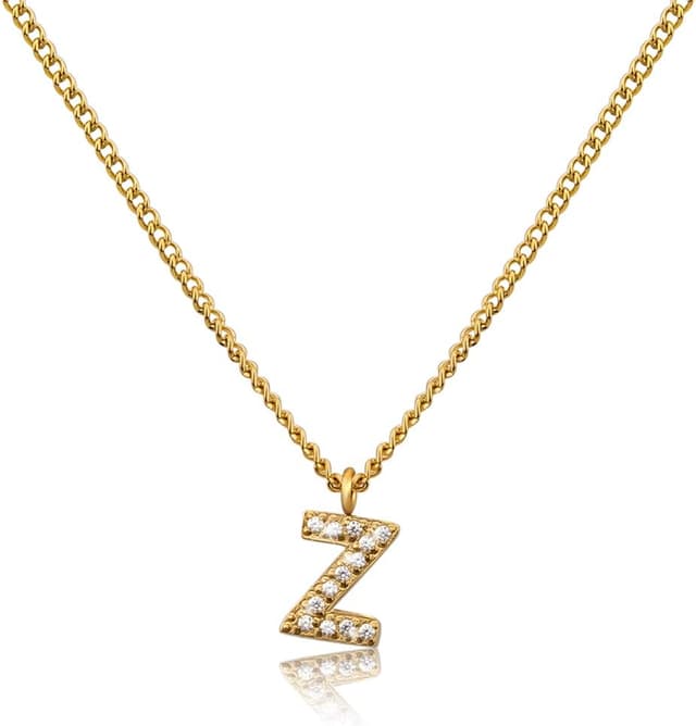 Detalle de GD GOOD.designs Catena di lettere d’oro da donna con iniziali in zirconi – collana placcata oro 18 carati su acciaio inossidabile